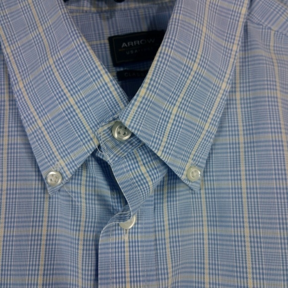 Arrow Wrinkle Free Classic Fit Blue Plaid Shirt 16 - Picture 6 of 7